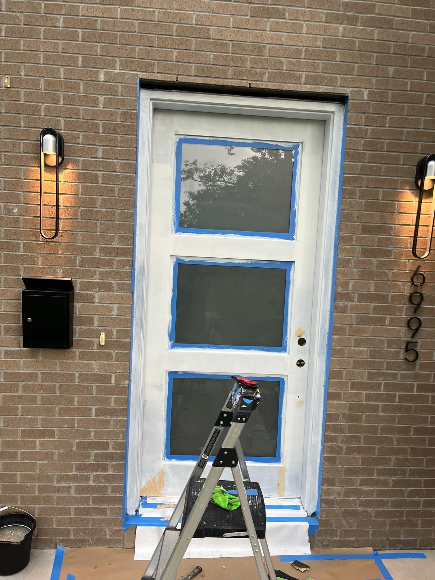 Front door primed and prepped for finish coat